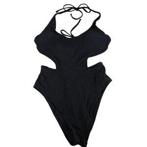 Aerie Womens Swimsuit Size M Black Cutout One-Piece